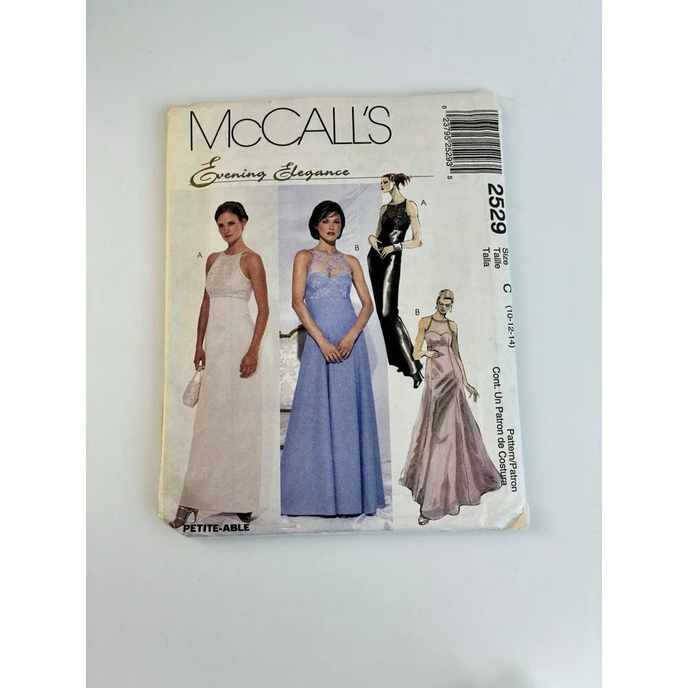 Formal Gown Empire Waist Halter Neck Y2K Sz 10-14 Uncut Pattern 2529 Prom Dress